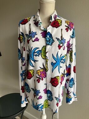 H&M White Floral Button-Up with Multicolor Blooms